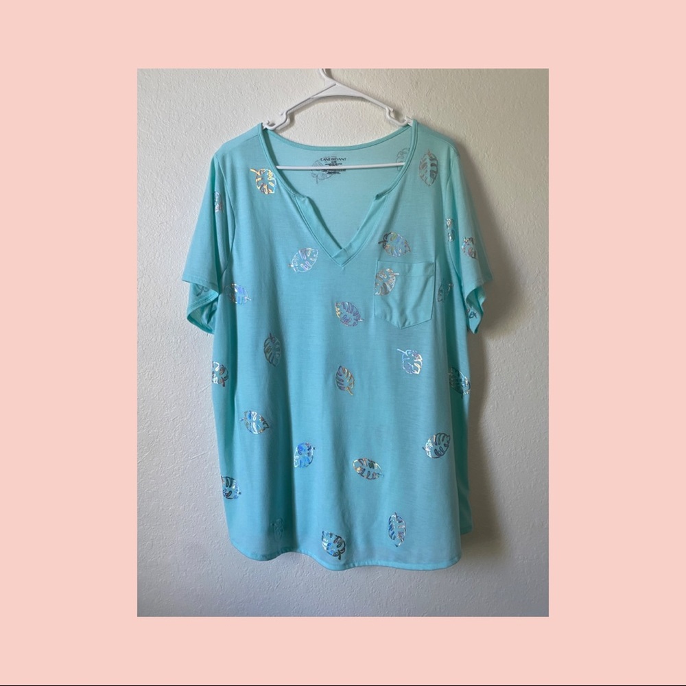 Lane Bryant- mint green & silver leaf shirt 18/20